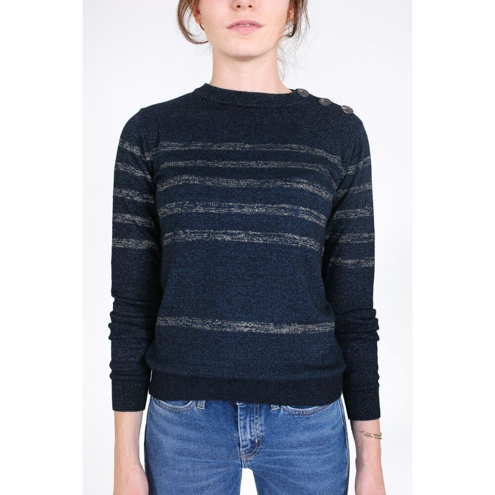 MiH Jeans Sophia Breton Sweater XS Knit Crew Neck Gold Stripe ASO Bella Thorne
